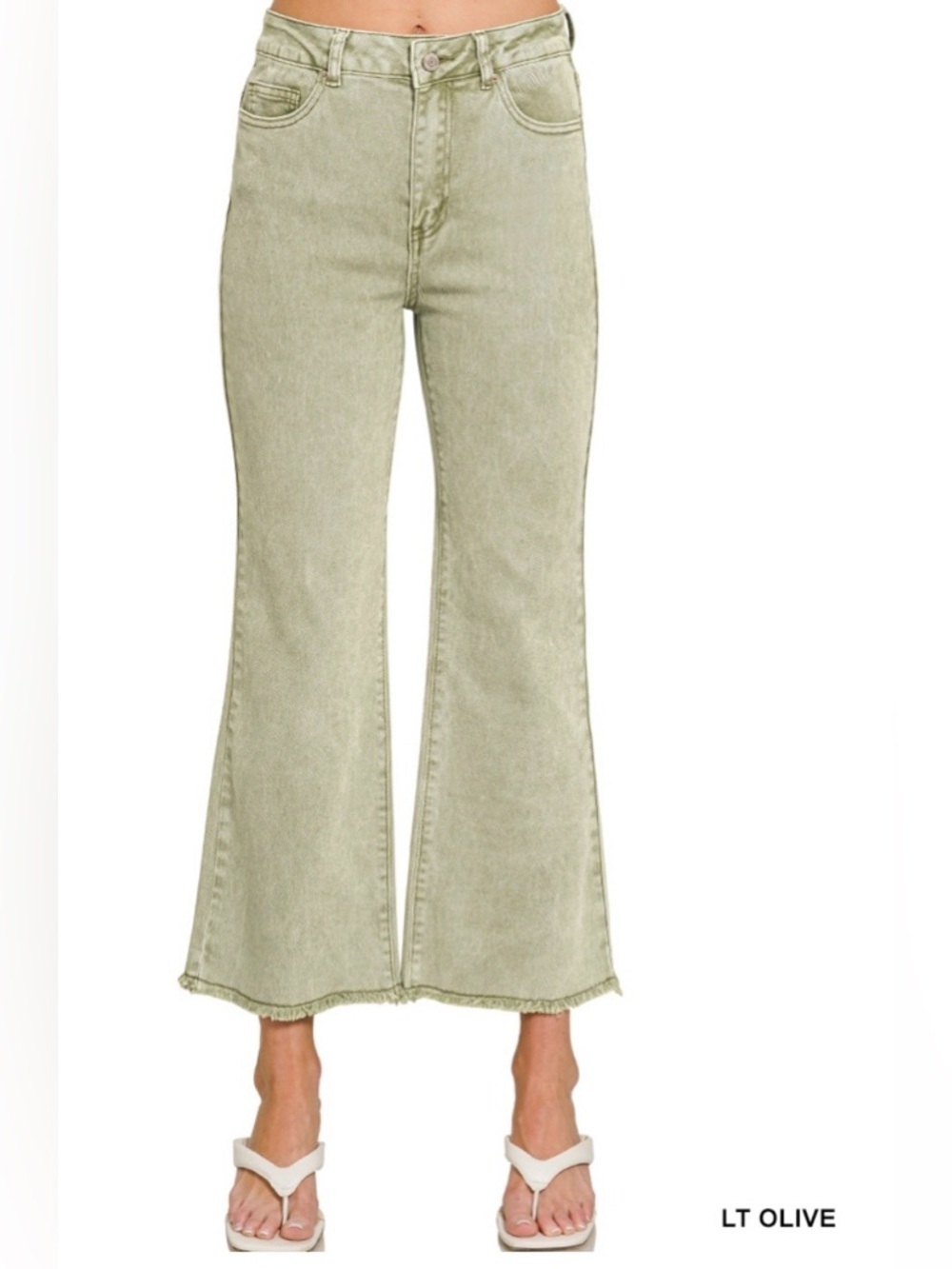 Zenana Outfitters Light Olive Flare Jeans